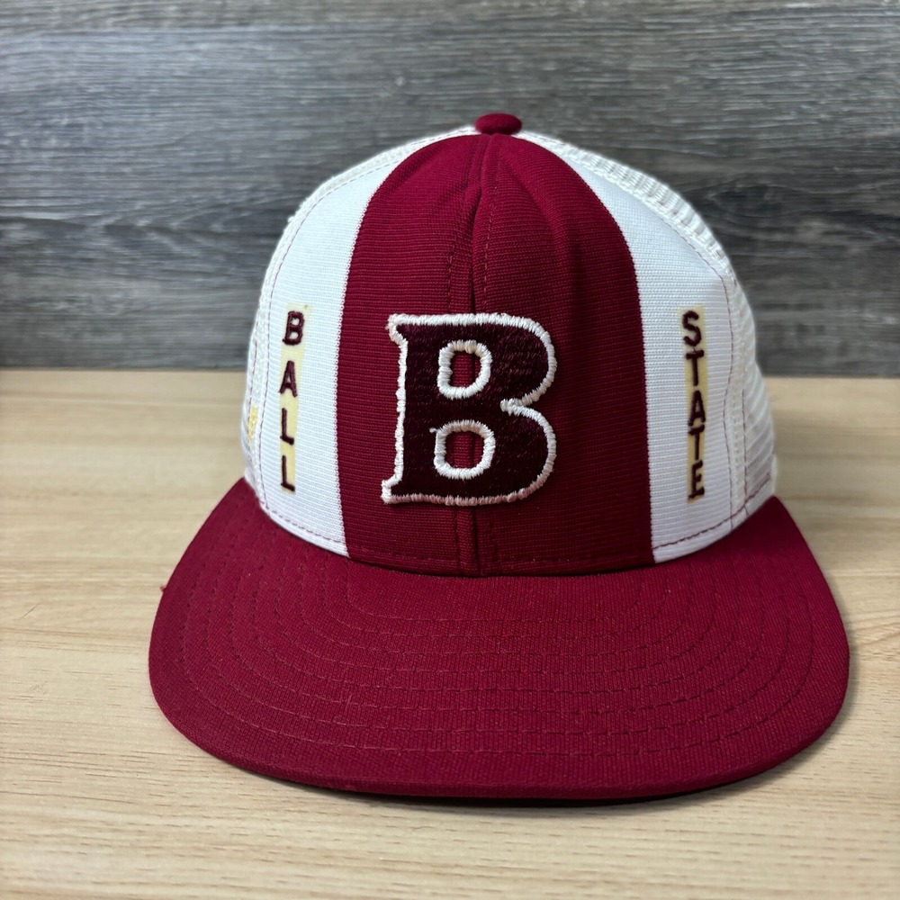 Vintage Ball State Cardinals Hat Cap Snap Back Youth Red Maroon AJD Lucky Stripe